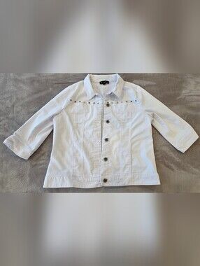 N Touch White Stud-Trim Denim Jacket